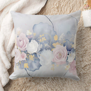 PASTEL BLUE WITH PINK & WHITE ROSE FLOWERS CUSHION