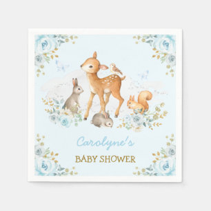 Pastel Blue Woodland Forest Animals Floral Shower Napkin