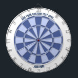 Pastel Blues Dartboard with Custom Text<br><div class="desc">Pastel blues dart board with two custom text areas. Choose "customise more" option if you want to change colours.</div>