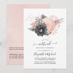 Pastel Blush and Charcoal Floral Virtual Wedding Invitation