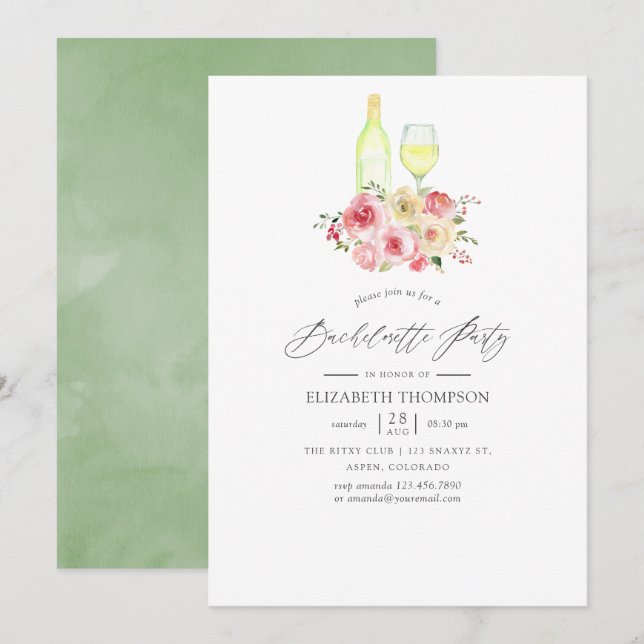 Pastel Blush and Yellow Floral Bachelorette Party Invitation (Front/Back)
