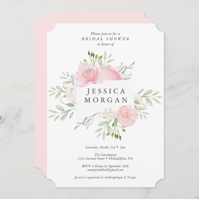 Pastel Blush Bridal Shower Invitation (Front/Back)