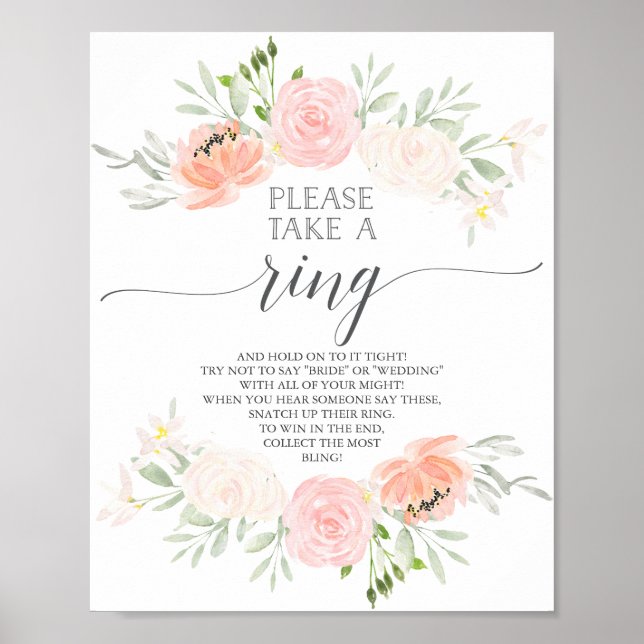 Pastel Blush Bridal Shower Ring Game Poster (Front)