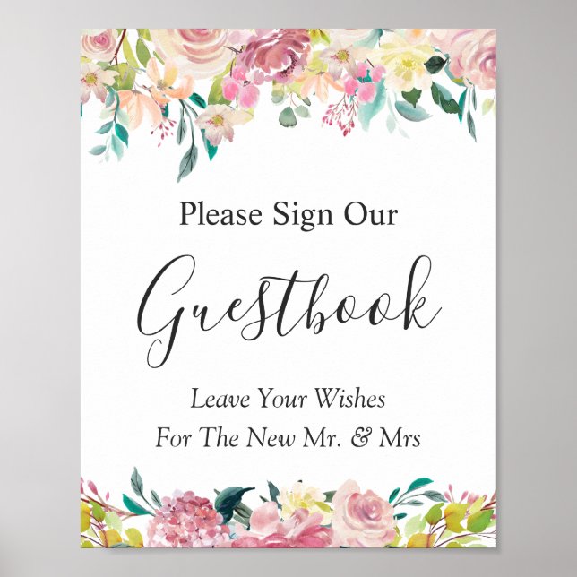 Pastel Blush Chic Floral Wedding Guestbook Sign (Front)