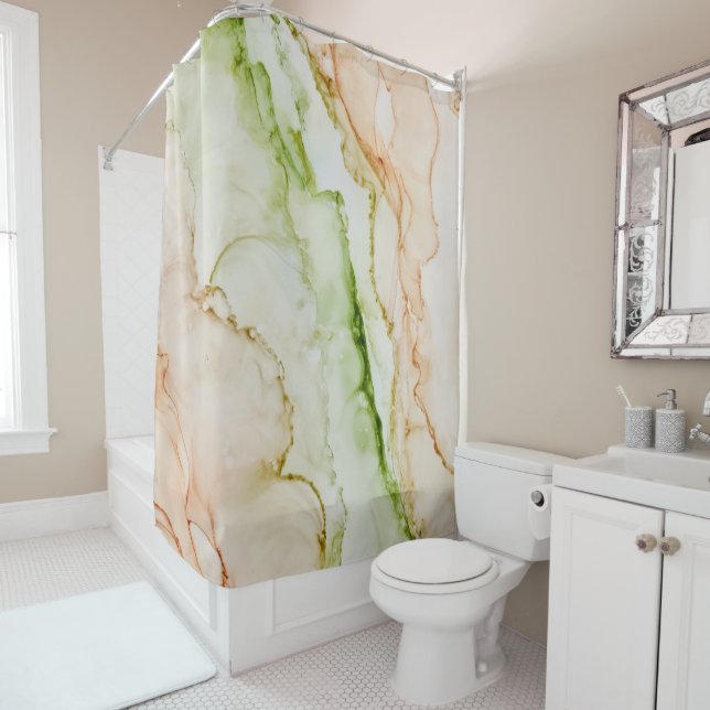 Pastel Blush Earth Tone Abstract Shower Curtain (In Situ)