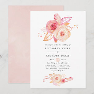 Pastel Blush Floral and Lace Wedding Invitation