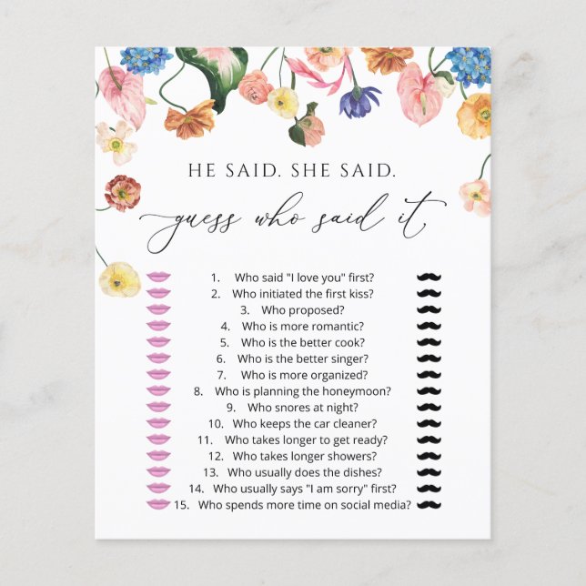 Pastel Blush Floral Bridal Shower Game (Front)