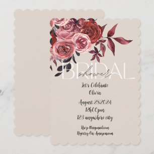 PASTEL BLUSH FLORAL BURGUNDY BRIDAL SHOWER INVITATION
