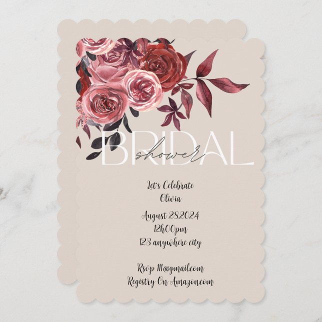 PASTEL BLUSH FLORAL BURGUNDY BRIDAL SHOWER  SAVE THE DATE (Front/Back)