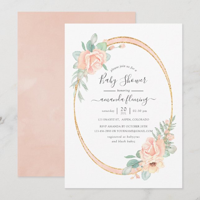 Pastel Blush Floral Geometric Baby Shower Invitation (Front/Back)