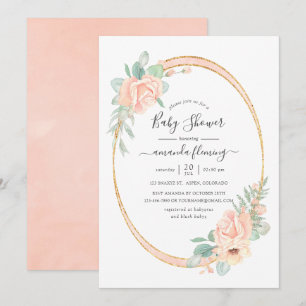 Pastel Blush Floral Geometric Baby Shower Invitation