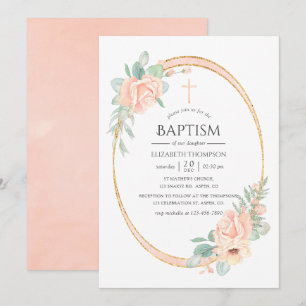 Pastel Blush Floral Geometric Baptism Invitation