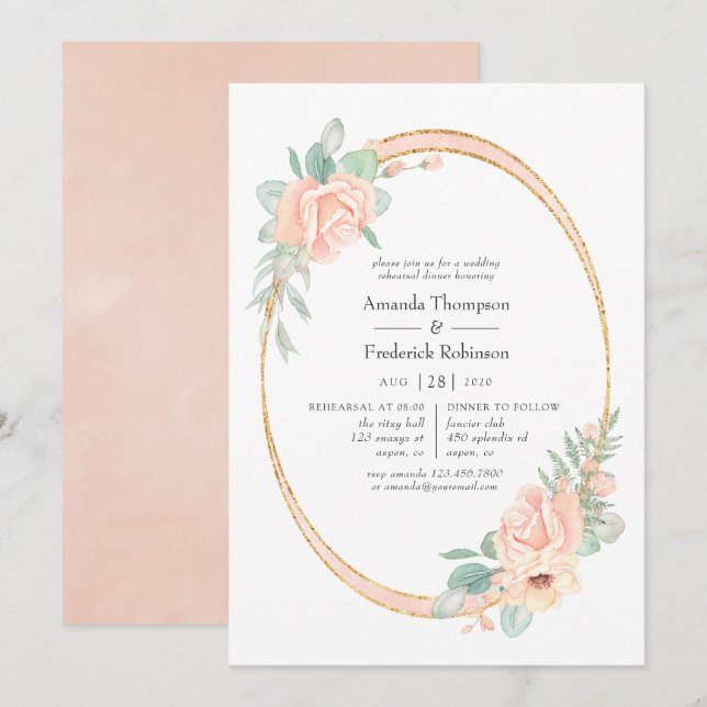 Pastel Blush Floral Geometric Rehearsal Dinner Invitation (Front/Back)