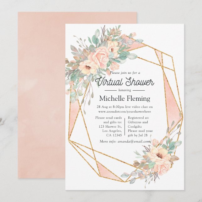 Pastel Blush Floral Geometric Virtual Shower Invitation (Front/Back)