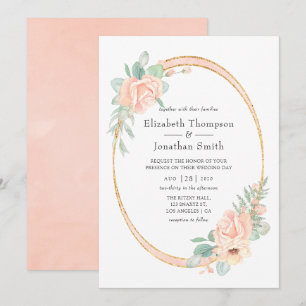 Pastel Blush Floral Geometric Wedding Invitation