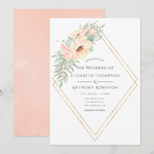 Pastel Blush Floral Geometric Wedding Invitation