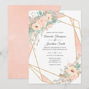 Pastel Blush Floral Geometric Wedding Invitation