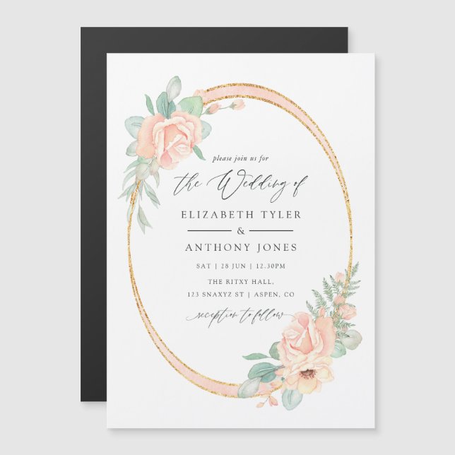 Pastel Blush Floral Geometric Wedding Magnetic Invitation (Front/Back)
