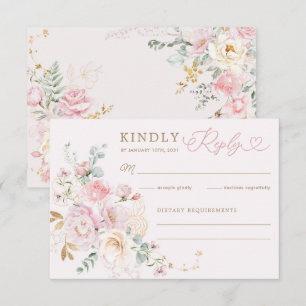 Pastel Blush Floral  Greenery Wedding RSVP Card