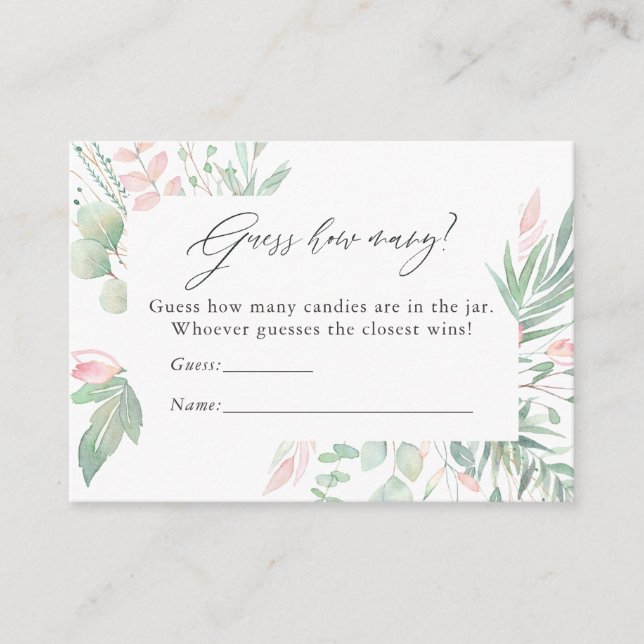 Pastel Blush Greenery Baby Shower Candy Guessing Enclosure Card (Front)