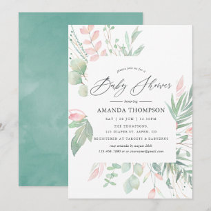 Pastel Blush Greenery Baby Shower Invitation