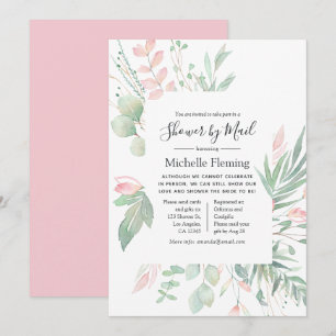 Pastel Blush Greenery Bridal or Baby Mail Shower Invitation