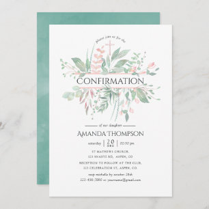 Pastel Blush Greenery Confirmation Invitation