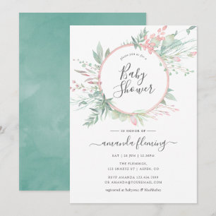 Pastel Blush Greenery Geometric Baby Shower Invitation