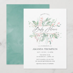 Pastel Blush Greenery Geometric Baby Shower Invitation