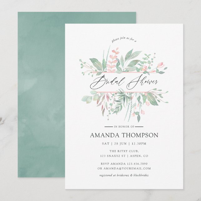 Pastel Blush Greenery Geometric Bridal Shower Invitation (Front/Back)