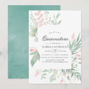 Pastel Blush Greenery Quinceañera Invitation