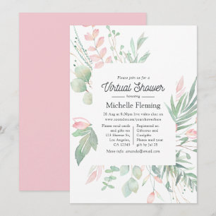 Pastel Blush Greenery Virtual Baby Shower Invitation