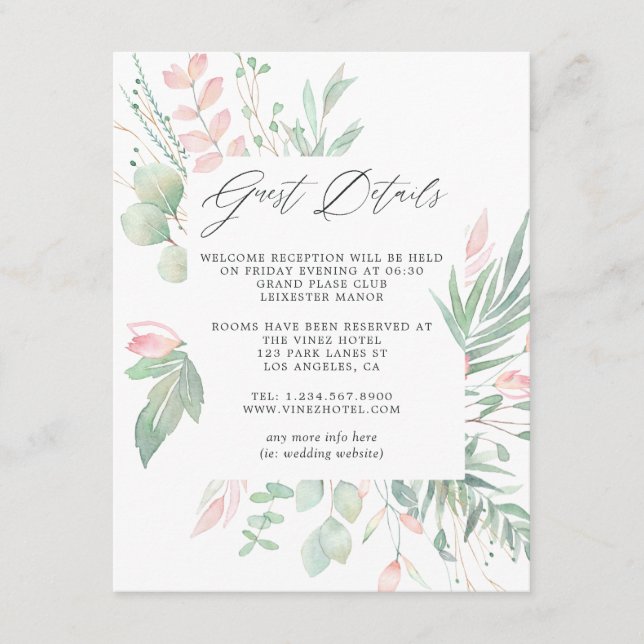 Pastel Blush Greenery Wedding Guest Details Enclosure Card (Front)