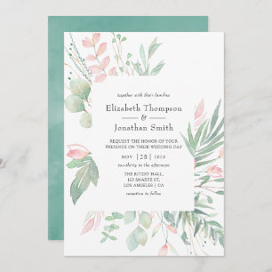 Pastel Blush Greenery Wedding Invitation