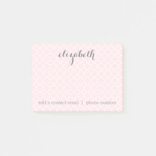 Pastel Blush & Grey Quatrefoil Pattern Custom Name Post-it Notes