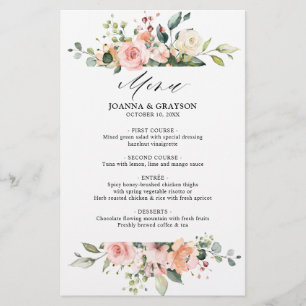 Pastel Blush Ivory Floral Botanical Wedding Menu