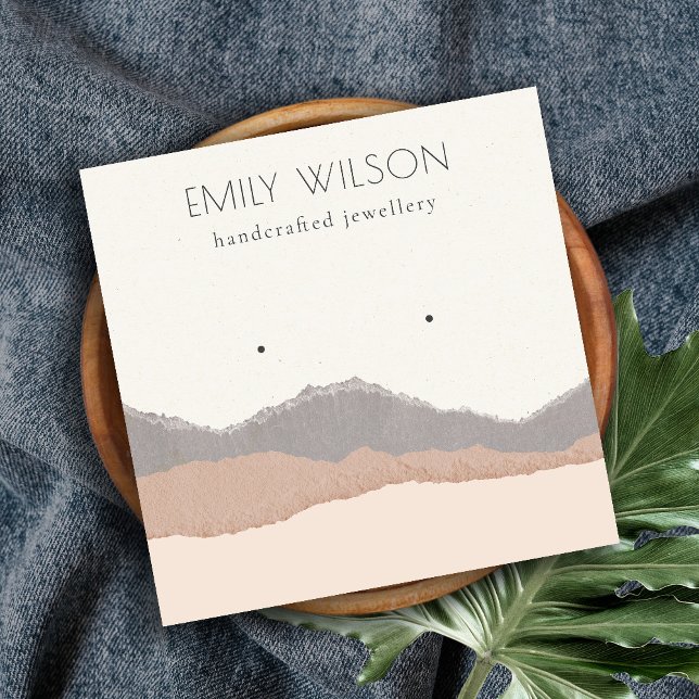 Pastel Blush Kraft Mountain Wave Earring Display Square Business Card (Creator Uploaded)