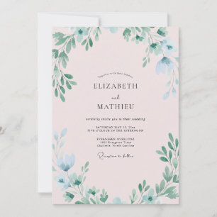 Pastel Blush Leafy Wedding Invitation