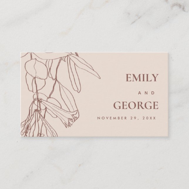 PASTEL BLUSH LINE DRAWING FLORAL WEDDING WEBSITE BUSINESS CARD (Front)