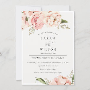 Pastel Blush Peach Peony Floral Engagement Invite