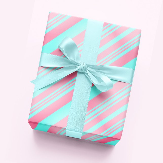 Pastel Blush Pink and Baby Blue Gradient Stripes Wrapping Paper (Creator Uploaded)