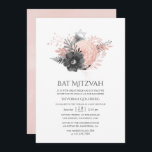 Pastel Blush Pink and Charcoal Floral Bat Mitzvah Invitation<br><div class="desc">Rustic blush pink and charcoal black vintage watercolor floral bat mitzvah invitation with hues of rose gold.</div>