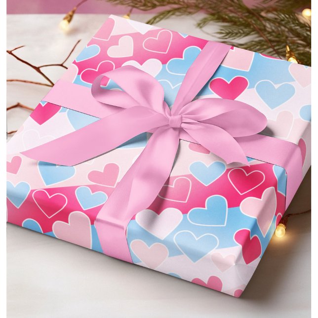 Pastel Blush Pink Baby Blue Hearts Love Romantic Wrapping Paper (Creator Uploaded)