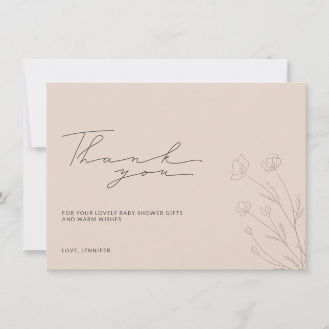 Pastel Blush Pink Baby Shower Tiny Floral Thank You Card (Front)