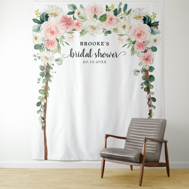 Pastel Blush Pink Bridal shower Photo Backdrop Tapestry (In Situ)