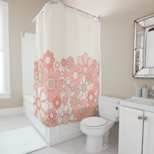 Pastel Blush Pink Cute Retro Vintage 60s Flowers  Shower Curtain