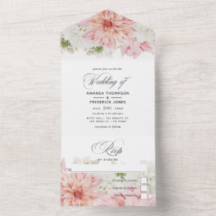 Pastel Blush Pink Dahlia Wedding All In One Invita All In One Invitation