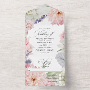 Pastel Blush Pink Dahlia Wedding All In One Invita All In One Invitation