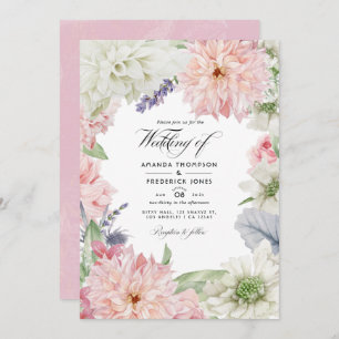 Pastel Blush Pink Dahlia Wedding Invitation