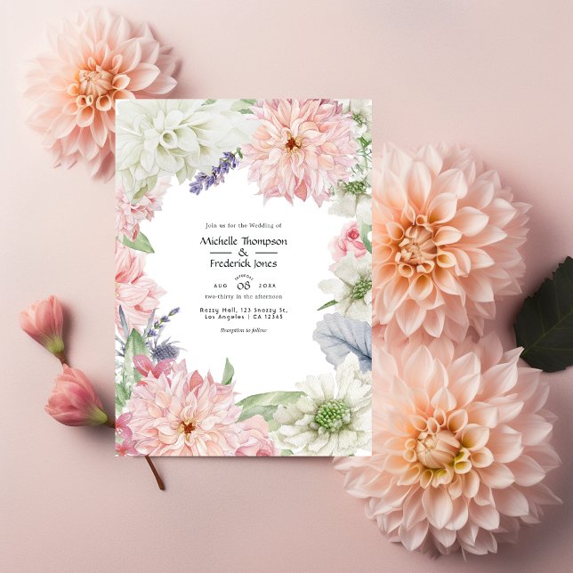 Pastel Blush Pink Dahlia Wedding Invitation (Creator Uploaded)